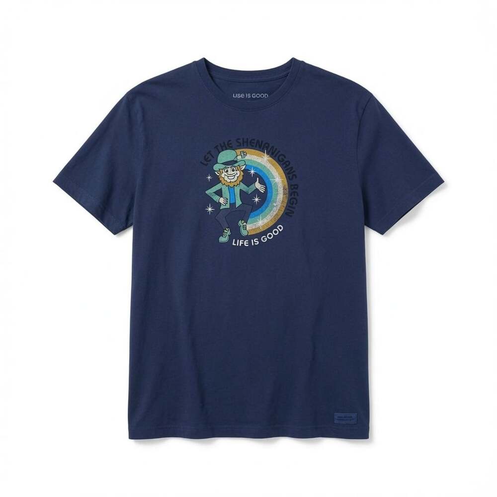 Life is Good Men's XL Crusher Tee Blue St. Patrick's Day Shamrock Graphic